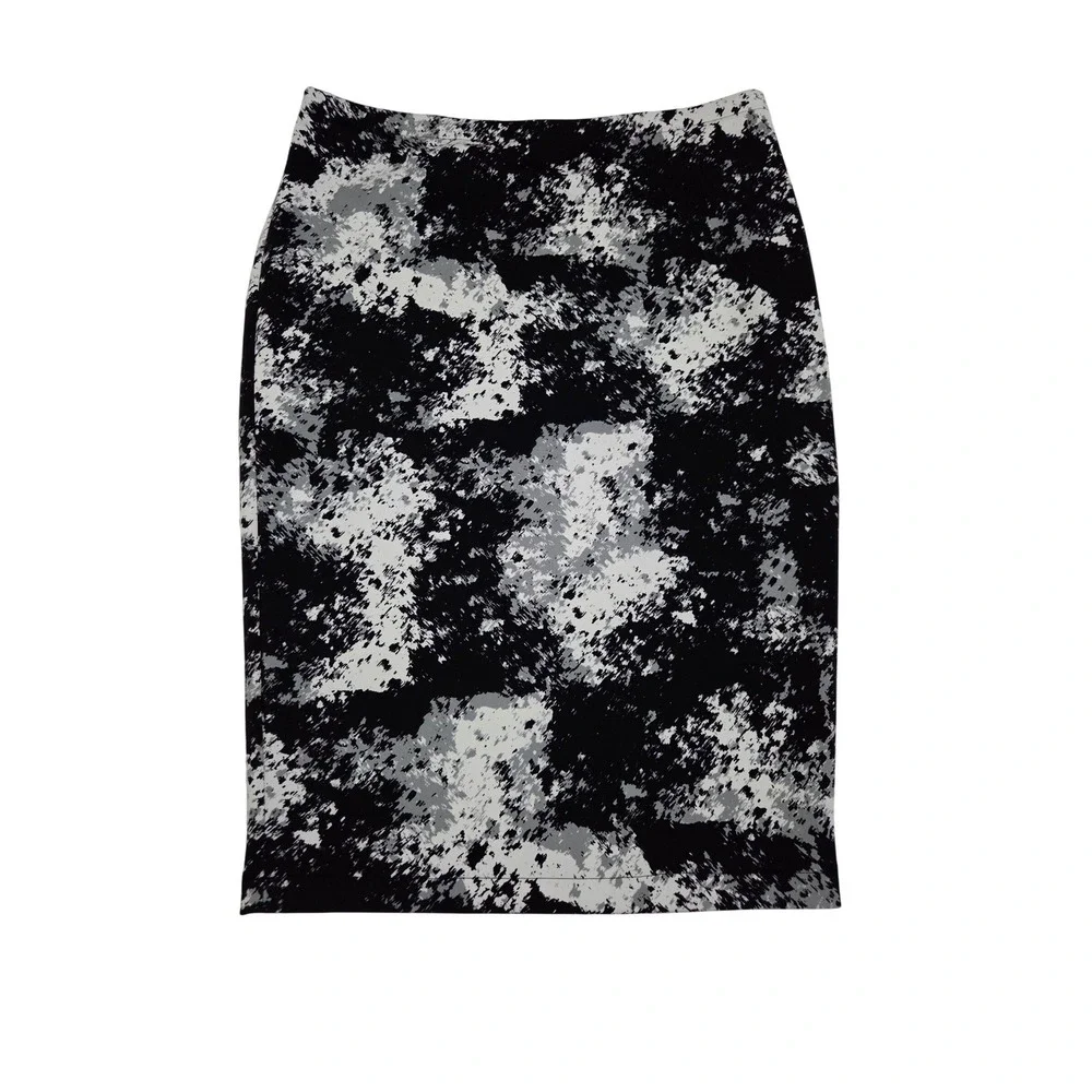 Vince Camuto Womens Abstract Print Pencil Skirt Black White Grey Size M Stretch
